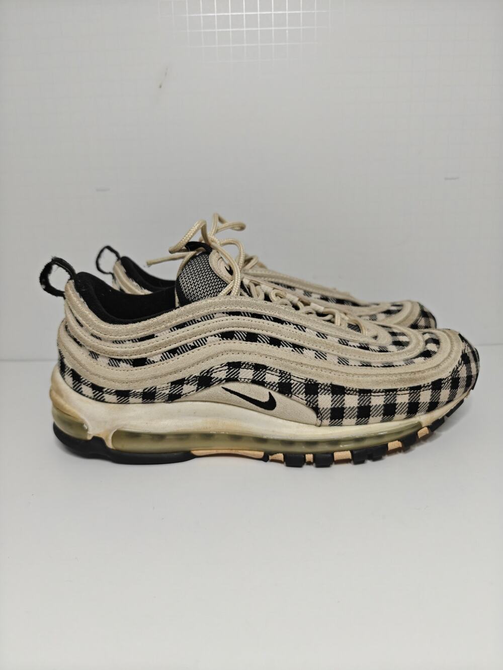 Nike Air Max 97 Premium Gingham Plaid Cream Black Mens Size 10 312834-201 Flawed